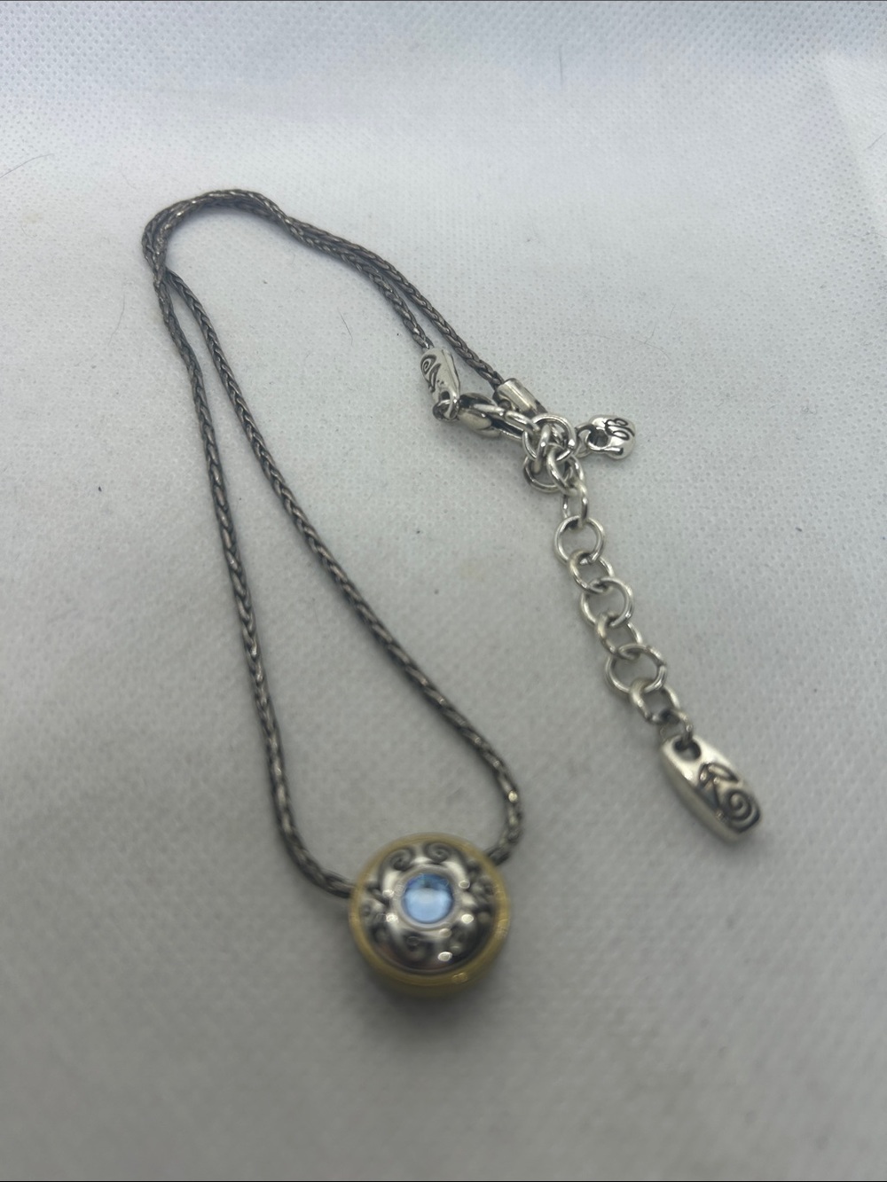 Mixed Metal- silver with gold toned  Necklace with Blue Center Stone